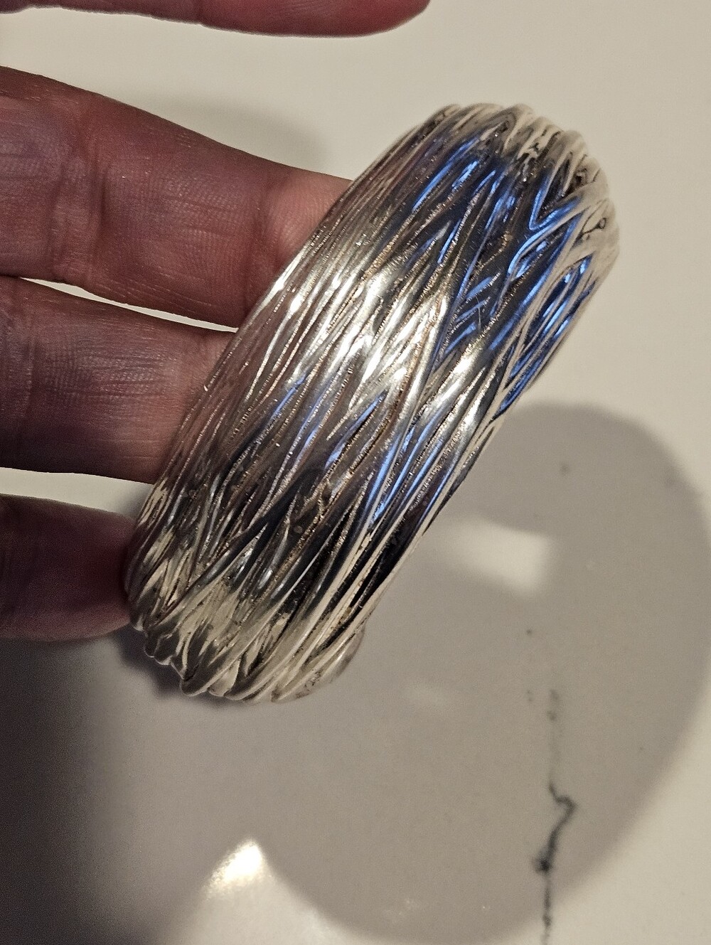 Chunky Modern Vintage Paz Creations Israel Sterling Silver Wide Cuff Bracelet